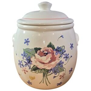 Vintage Pottery/Ceramic Floral Cookie Jar Pink Peony? &‎ blue floral COMPLETE